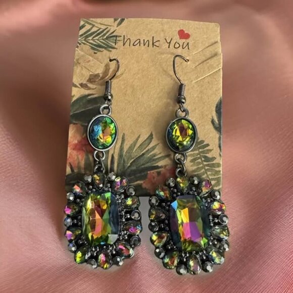 ANTIQUE OIL SPILL EARRINGS - Picture 1 of 1